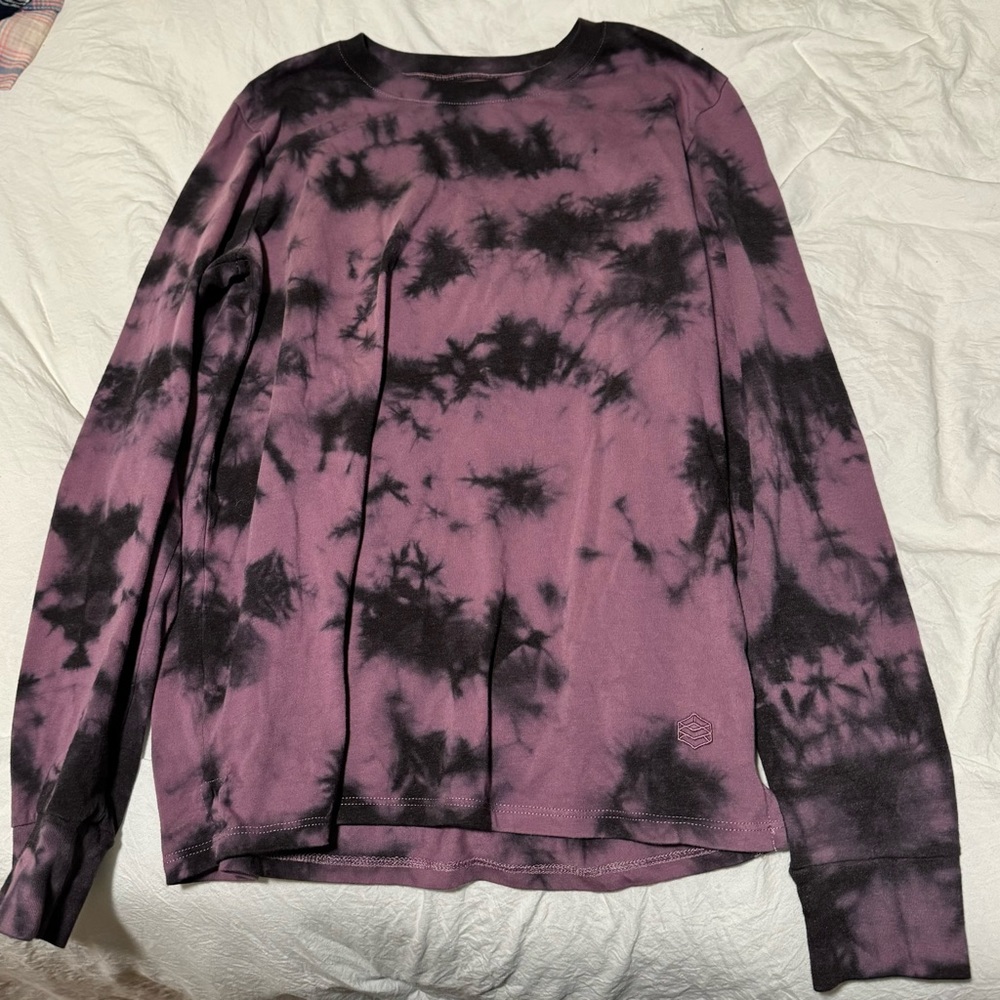 Zine long sleeve, black and purple tie-die, size medium